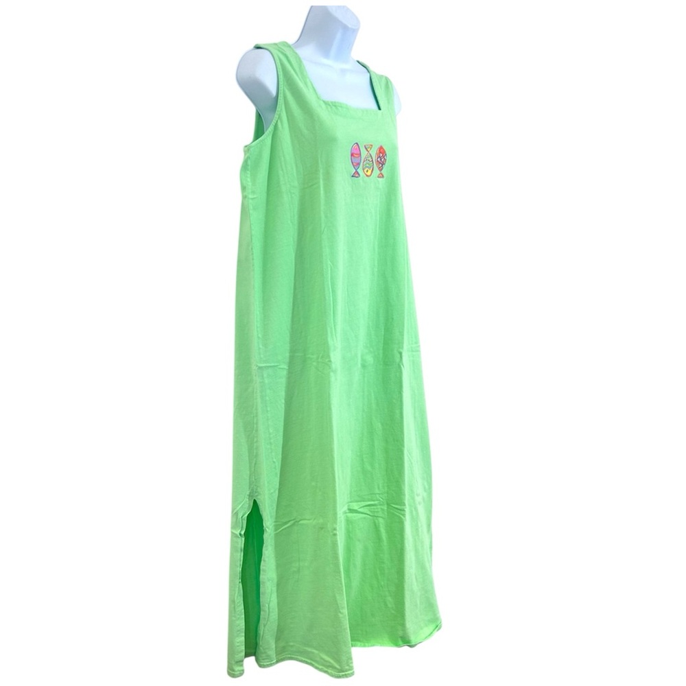 Fresh Produce Cotton Lime Green Maxi Tank Beach Dress Fish Print XL NWOT - Picture 2 of 11